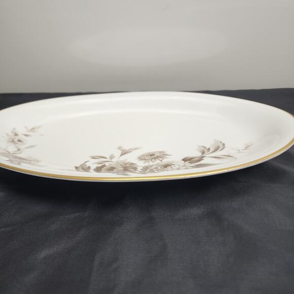 Noritake Japan 5142 LASALLE 12" Brown & White Oval Serving Platter w/ Gold Trim - Picture 3 of 7